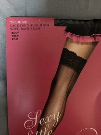 Victoria's Secret Sexy Little Things Tease Me Back Seam Black THIGH HIGHS Size C