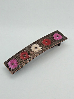 Vintage Haarspange, Floral Emaille große Haarspange Boho Haarschieber, kupferfarben NOS