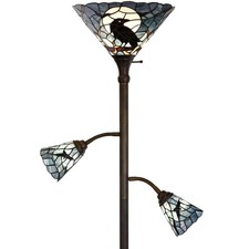 Bieye L10957 Raven Sitting on Bare Tree Branch in Full Moon Night Tiffany Sty...