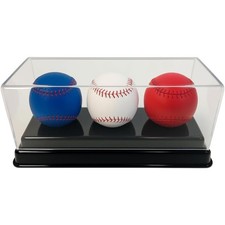 Three Baseball Display Case | UV Protected Crystal Clear Acrylic with Black Base
