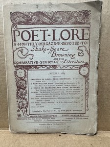 Poet-Lore Vol 1 No 1 January 1889 Shakespeare Browning Literary Magazine Rare