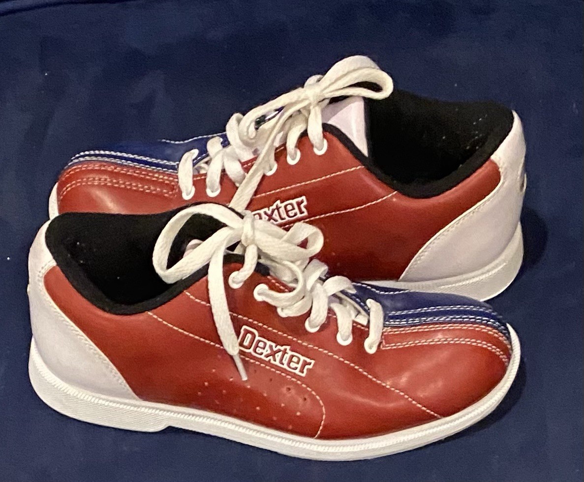 Classic Men's Leather Laced Rental Shoes Red Blue Size 7.5