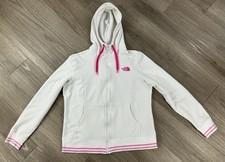 The North Face Womens Full Zip Hoodie Size Large White Pink Cotton Jacket