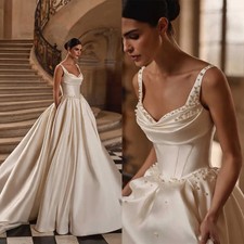 Wedding Dresses Beading Satin Spaghetti Straps Bridal Gowns Backless Bride Dress
