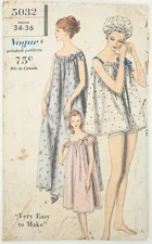 Vintage 1960 Sewing Pattern Vogue 5032 Misses Nightgown, Pyjamas, Cap sz Medium