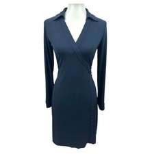 Calvin Klein Navy Blue Long Sleeve Collared Wrap Dress 6