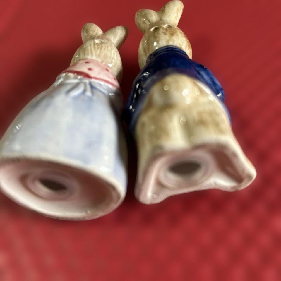 Vintage Ceramic Rabbit Figurines Pair, Tea Seasoning Containers, Blue ...