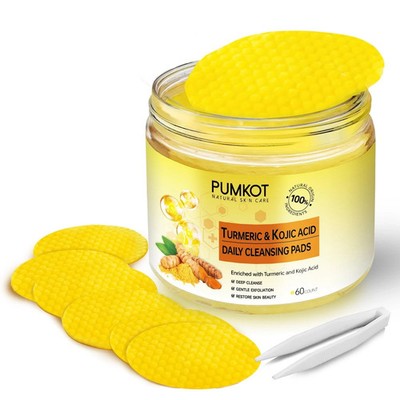 Pumkot Turmeric Kojic Acid Cleansing Pads Turmeric Face Scrub Pads Enriched w...