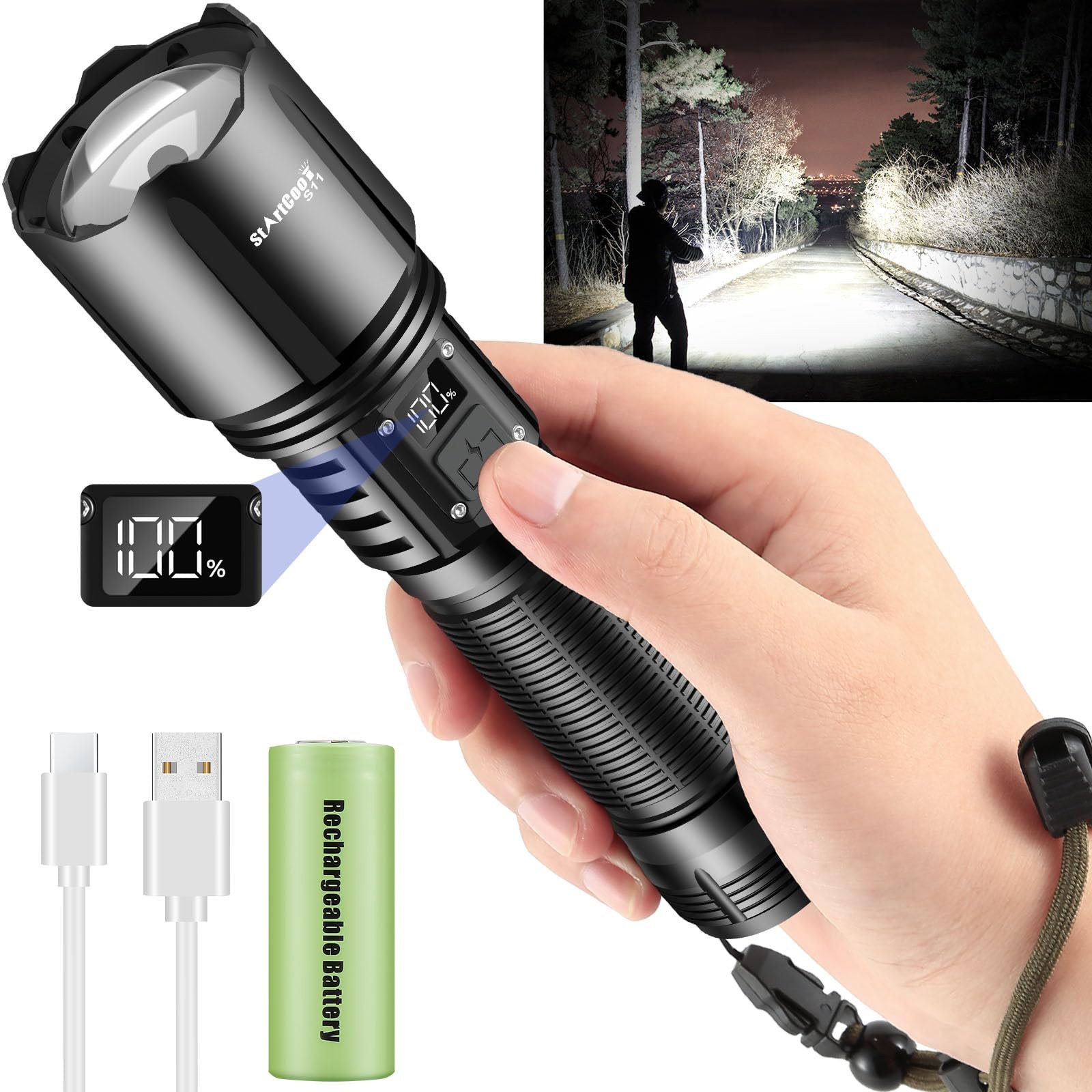 Flashlights High Lumens Rechargeable Super Bright 990000 Lumens Flashlight USB H