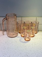 Rosaline Pink Swirl Optic 48 Oz Pitcher and 6...