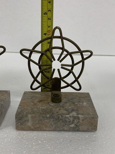 Vintage Pair of Bookends Marble Base Brass Star Wheel Atomic Design Felted - Picture 11 of 19