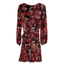 TAHARI ASL Size 18 Floral DRESS MULTICOLOR KNEE Length Sheer Long Sleeve