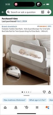 Foldable Toddler Bed Rails - Kids Guard Bumper for Crib Safe Bed Side Rail fo...