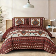 Dintszyayue Boho Quilt Set Queen Size Aztec Western Christmas Red Quilt