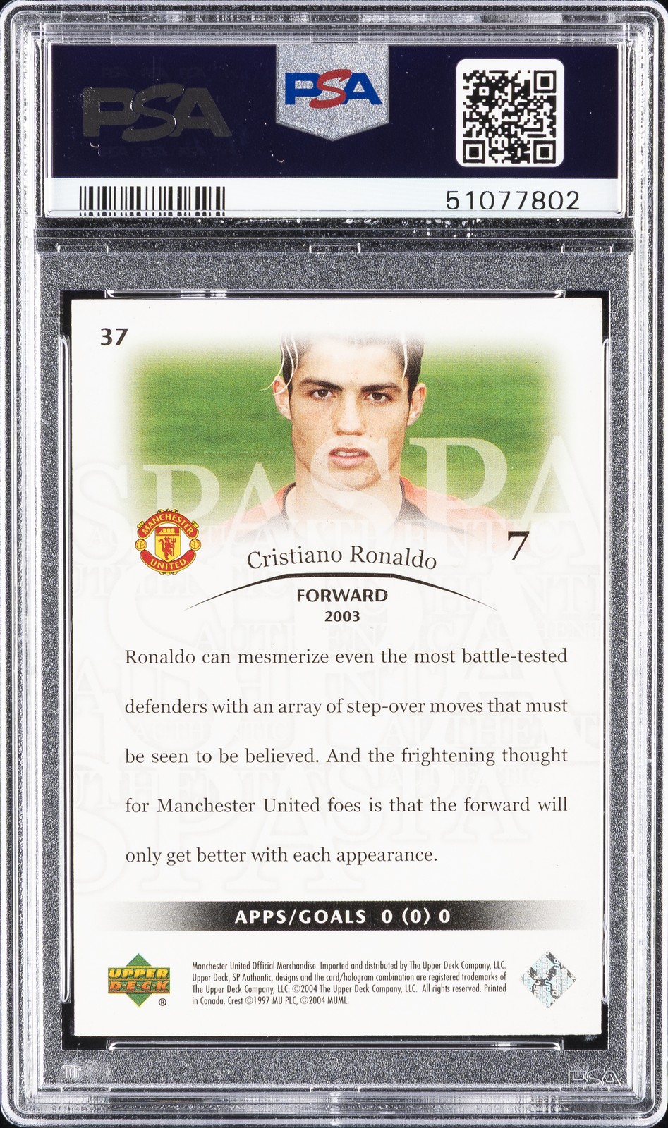 2004 SP AUTHENTIC MANCHESTER UNITED #37 CRISTIANO RONALDO PSA 8 view 2