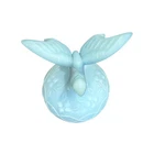 Vintage Fenton Blue Satin Glass Butterfly Ring Holder Figurine Boho Vanity Decor
