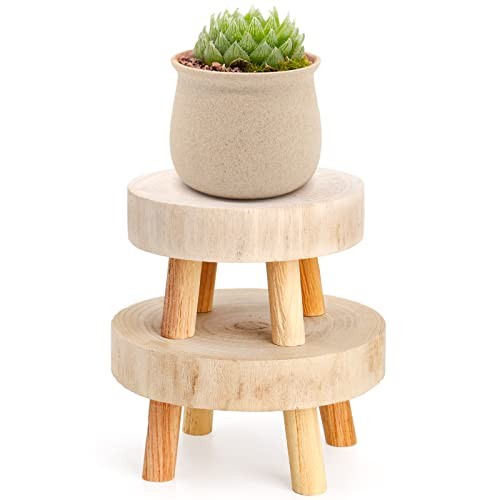 Set of 2 Mini Wooden Stool Display Stand, Short Wood Riser Stools Decorative - Bild 1 von 7