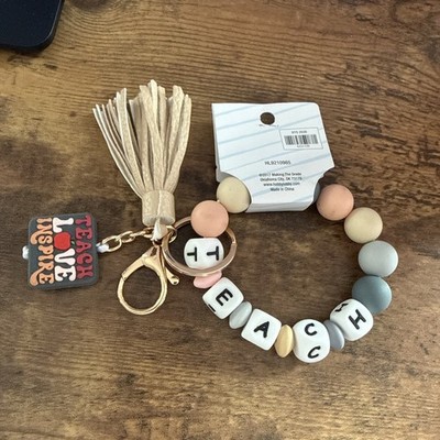 NEW NWT Cute Making The Grade Teacher Silicone Wristlet Keychain