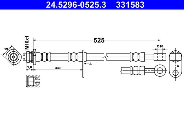 ATE Bremsschlauch 24.5296-0525.3 FüR Suzuki JT TD Vitara TE 2 JB416 Allrad TA74-image