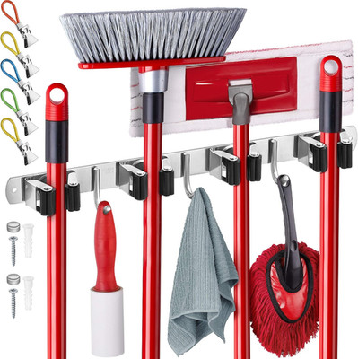 Mop and Broom Holder Wall Mount   Self-Adhesive Stainless Steel broom hanger org