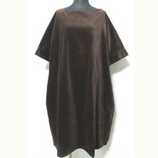 HONNETE Half Sleeve Boat Neck Velvet Dress in Brown Women USED