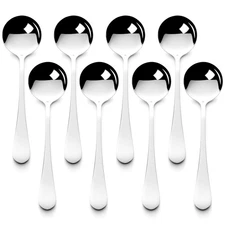 Premium 7.28" Soup Spoons Stainless Steel Round Spoons Set, 18/8 stainless st...