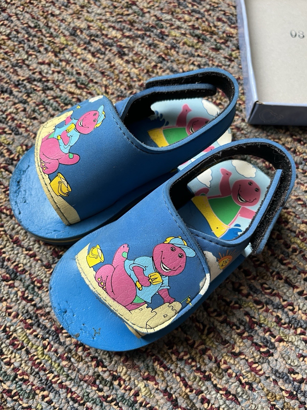 1998 Vintage Barney Eva Sandals Blue Size 6 Used In Box