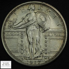 1917 S Type 1 FULL HEAD Standing Liberty Silver Quarter 25C (MS UNC FH)
