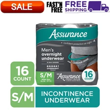 Assurance Incontinence Underwear For Men's Adult Diaper, Overnight S/M 16 Count