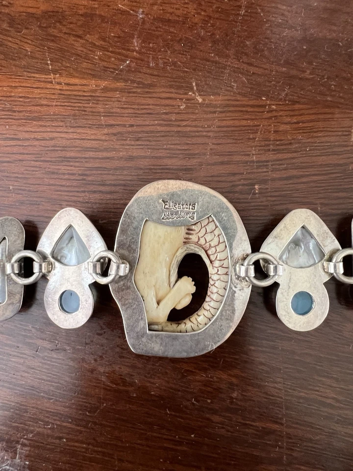 Pulsera de plata de ley. Piedras talladas a mano, turquesa y semi anteriores Foto 4 de 4