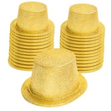 24 Pcs Glitter Top Hat Bowler for Adults 1920s Dress Glitter Hats for Gold