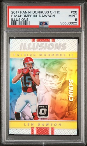 2017 Panini Donruss Optic Illusions PATRICK MAHOMES II LEN DAWSON RC PSA 9