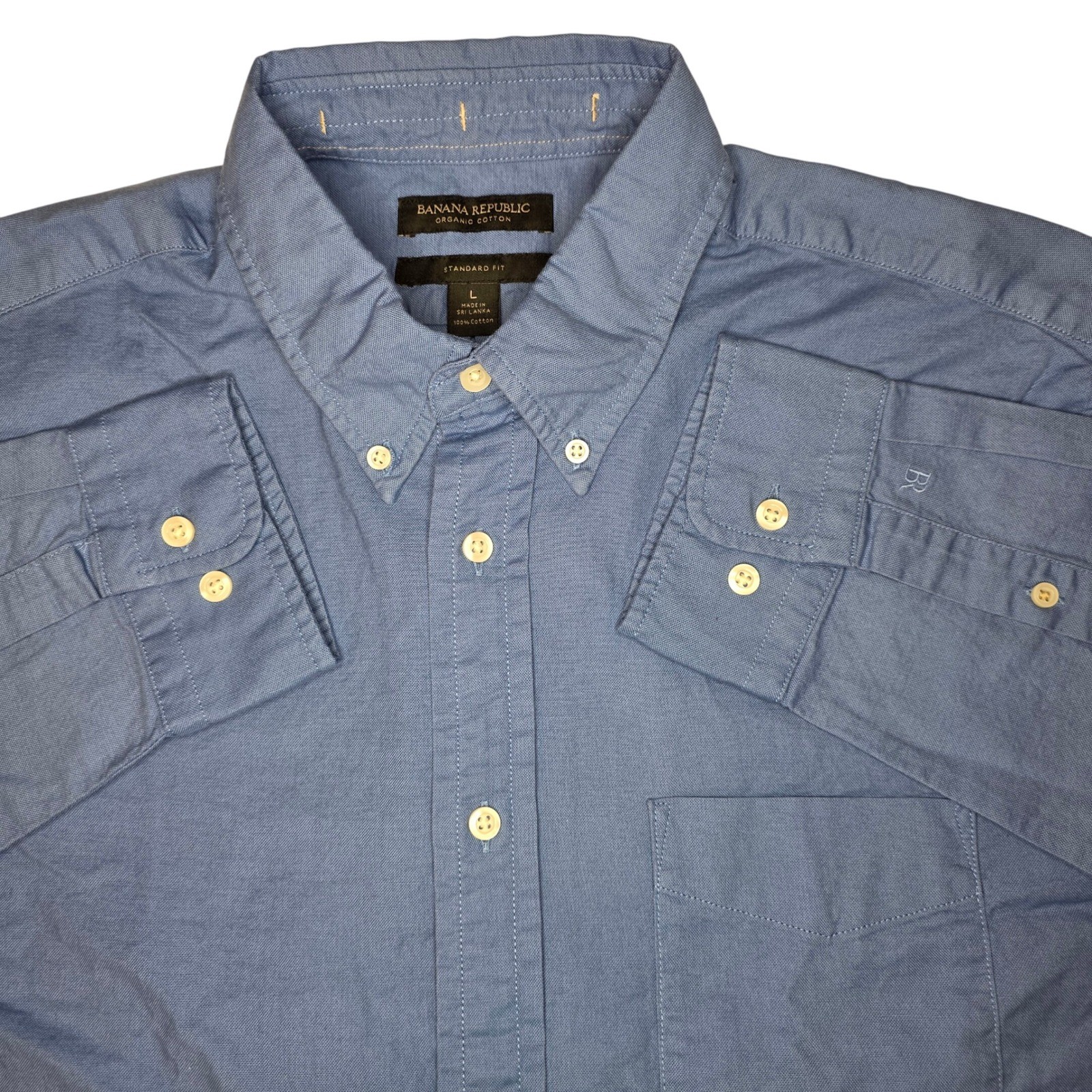 Banana Republic Standard Fit Organic Cotton Button Down Shirt Blue Men's Large