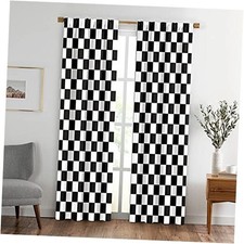 Black and White Window Drapes Curtain Checkered Flag 104"W x 96"L Pack of 2