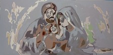 QUADRO MODERNO DIPINTO A MANO OLIO SU TELA IMMAGINE MADONNA CON BAMBINO 