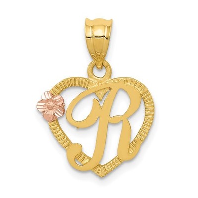 14k zweifarbig Herz Buchstabe R Initiale Anhänger Halskette Damen Liebe Geschenk