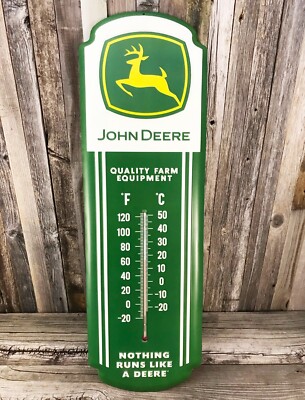 John Deere Quality Farm Tractor Large 18'' Metal Thermometer Tin Sign Barn New