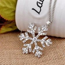 Real 18K White Gold Filled Tarnish-Resist LARGE Snowflake Pendant Necklace F1125