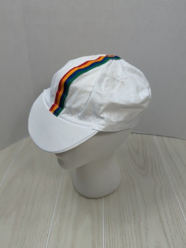 Vintage USA Olympics visor brim Cycling Hat Cap white rainbow Taiwan 6 7/8-7 3/8 - Picture 5 of 11