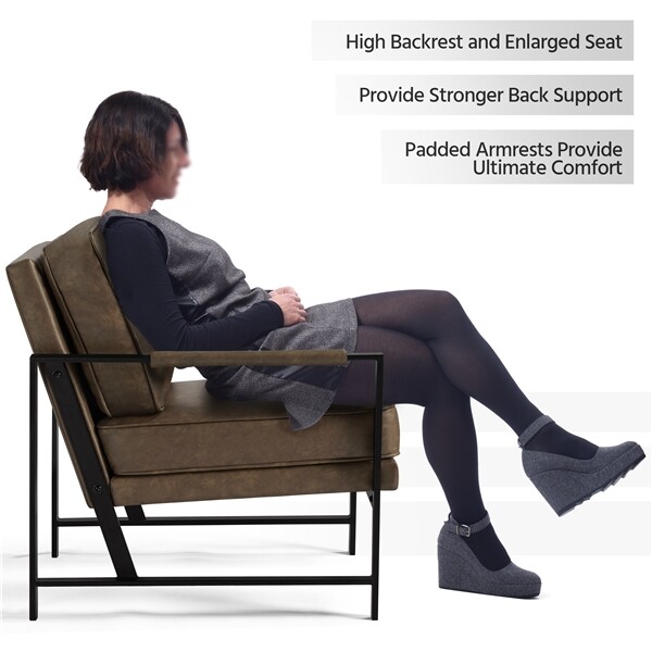 Upholstered Faux Leather Lounge Chair Set of 2 Accent Chair Reading Arm Chair