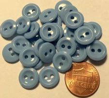 24 Small Shiny Concave Dusty Blue Sew-through Plastic Buttons 7/16" 11.5mm 10064