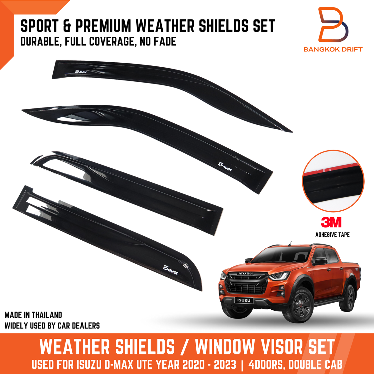 WEATHER SHIELD WINDOW VISOR RAIN GUARD FOR ISUZU DMAX D-MAX 2020-23 DUAL  CAB 4DR