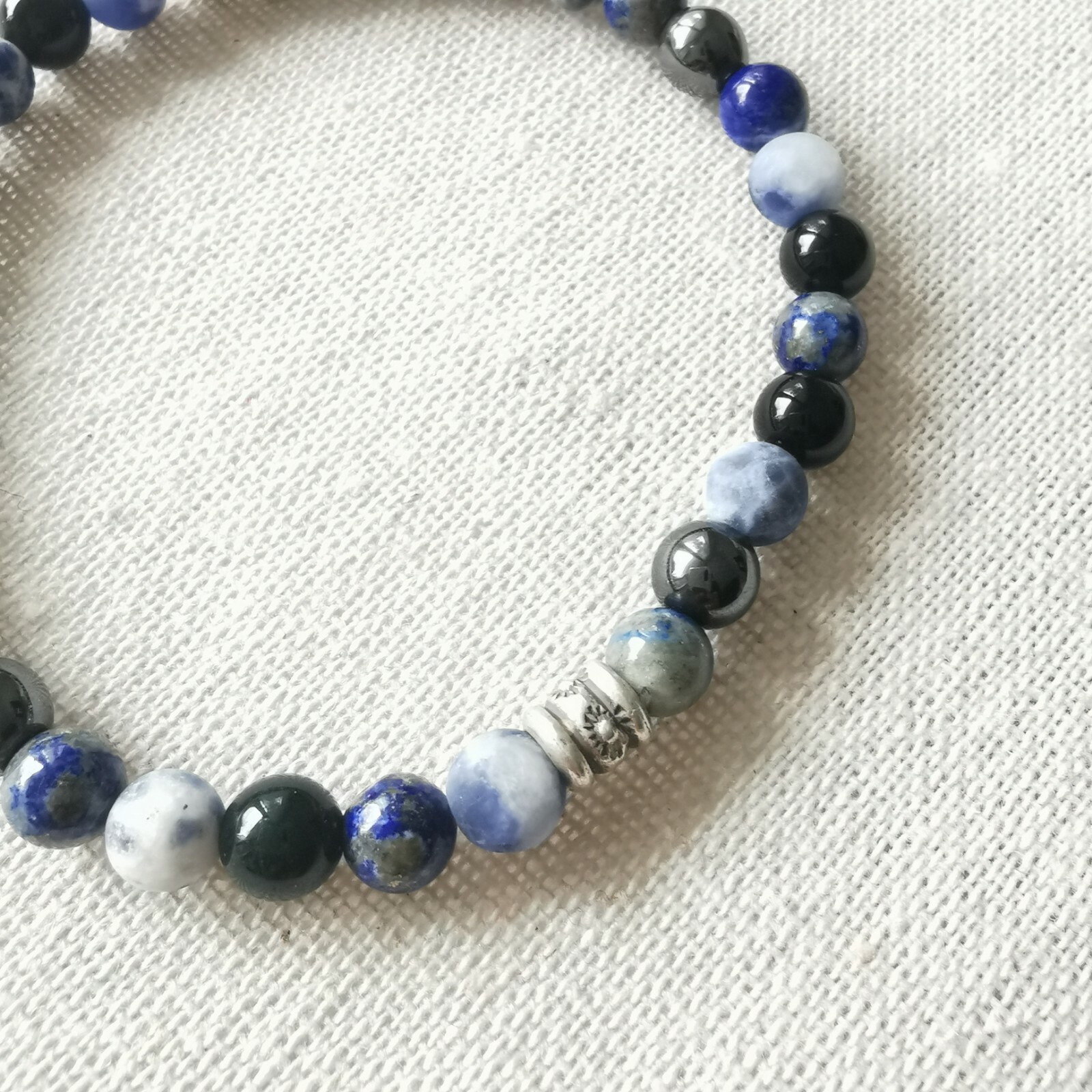 Bracelet Sur Mesure Perles Fines Améthyste, Sodalite, Hématite, Onyx - 8mm - Fait Main En France