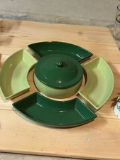 MCM Chip and Dip Set Avocado and Chartreus Green Pieces Complete Set Kitschy