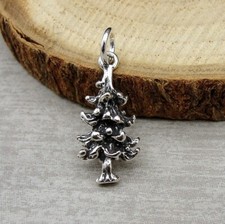 925 Sterling Silver Christmas Tree Charm - 3D Pine Tree Charm - Christmas Charm