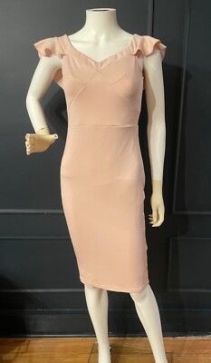Showpo. Blush Pink Midi Off-Shoulder Bodycon Cocktail Dress Sz 4 (US) | eBay