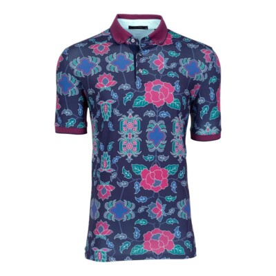 NWT Greyson Men's Golf Shirt Polo Mountain Laurel Print Raven Multicolor Large L