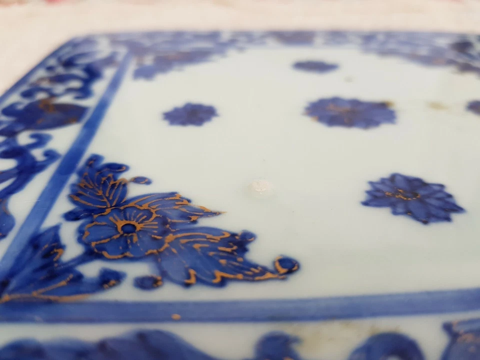 Azulejo Vintage Art Nouveau Azul Floral Oro Obra Arquitectura 7.3" Original CT133 Foto 4 de 4