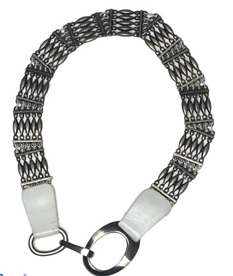 Sandy Duftler White Leather Silver Metal Hook Closure Belt Size Small