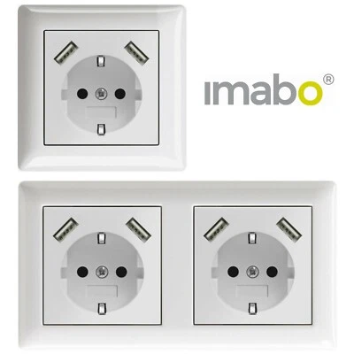 IMABO 230 V USB-Steckdose, passend für Gira System 55, JUNG AS 500, Reinweiß glänzend